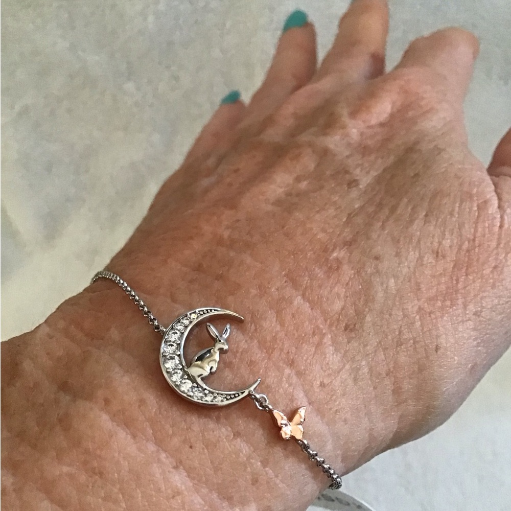 2/$15 Charmed Aroma Rhodium bracelet. Bunny and butterfly, moon. One size fits